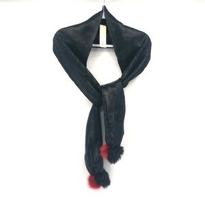 BAY SKY Black Sequin Scarf with Black & Red PomPoms
